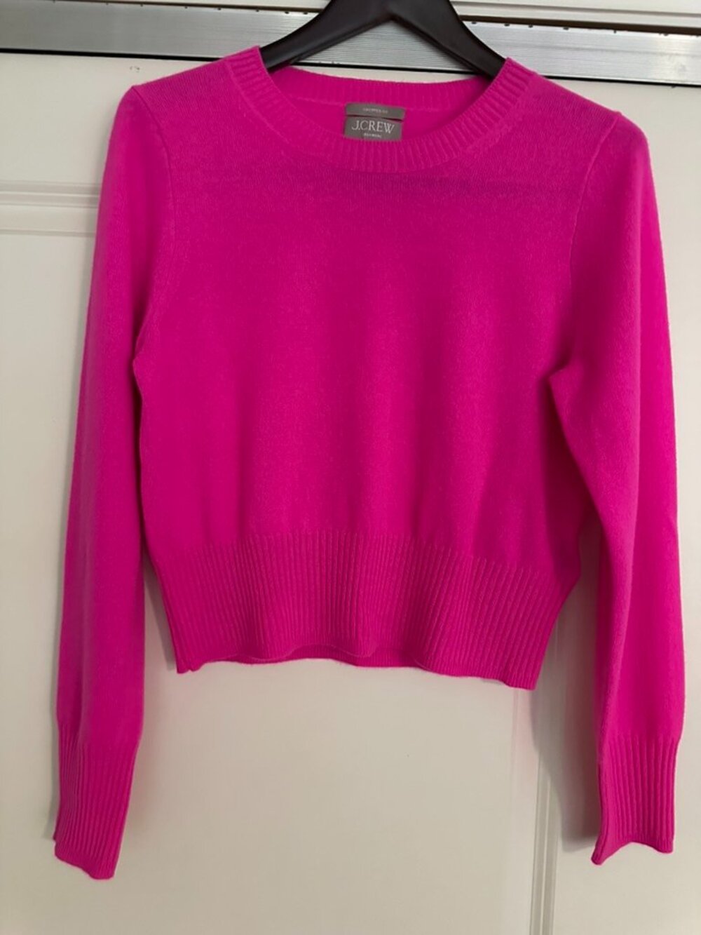 J. Crew Women's Cashmere Shrunken Crew Neck Sweater | Hot Pink | Medium